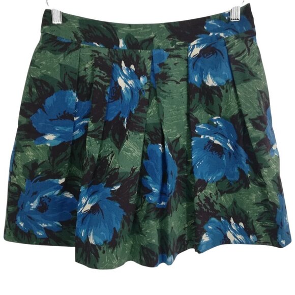 Boden Dark Floral Pleated Short Skirt Size 6S Blue Green Pockets Watercolor - Picture 1 of 7